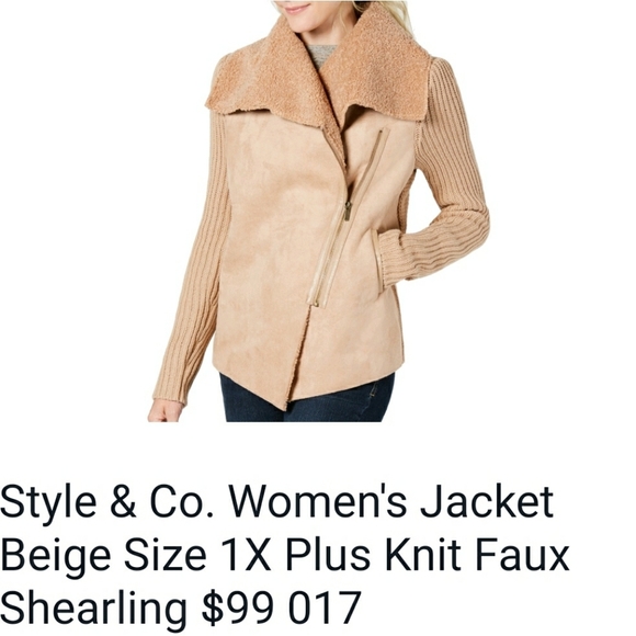 NWT STYLE & CO FAUX SUEDE SHEARLING SWEATER MIXED MEDIA JACKET - Picture 6 of 9